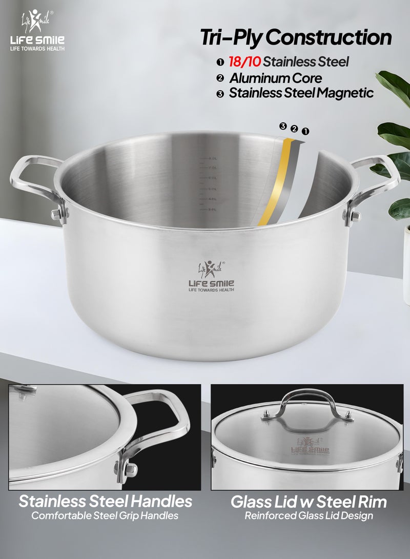 Life Smile 18/10 Stainless Steel Induction Soup Pot Set with Glass Lids – 10pcs Cookware Set includes 20/24/28/30cm Soup Pot with Lid & 28cm Shallow Pot with Lid - Image 4